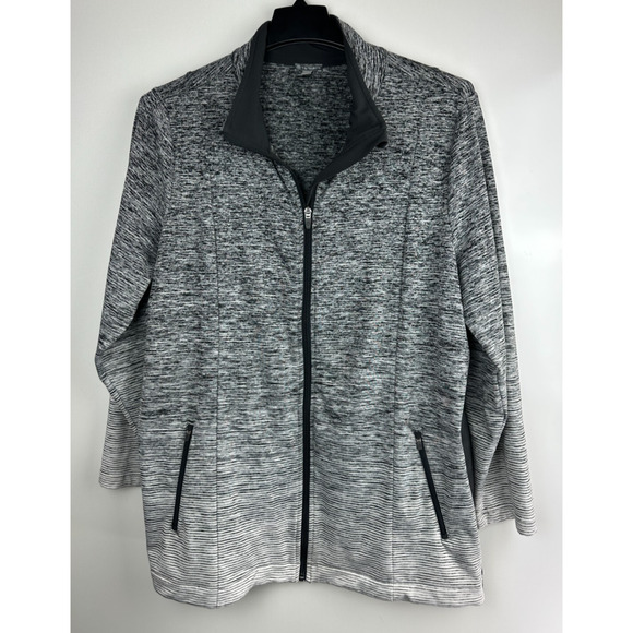 T by Talbots Ombre Black & Grey Striped Full Zip Jacket Stretch Plus Size 2X - Picture 2 of 14